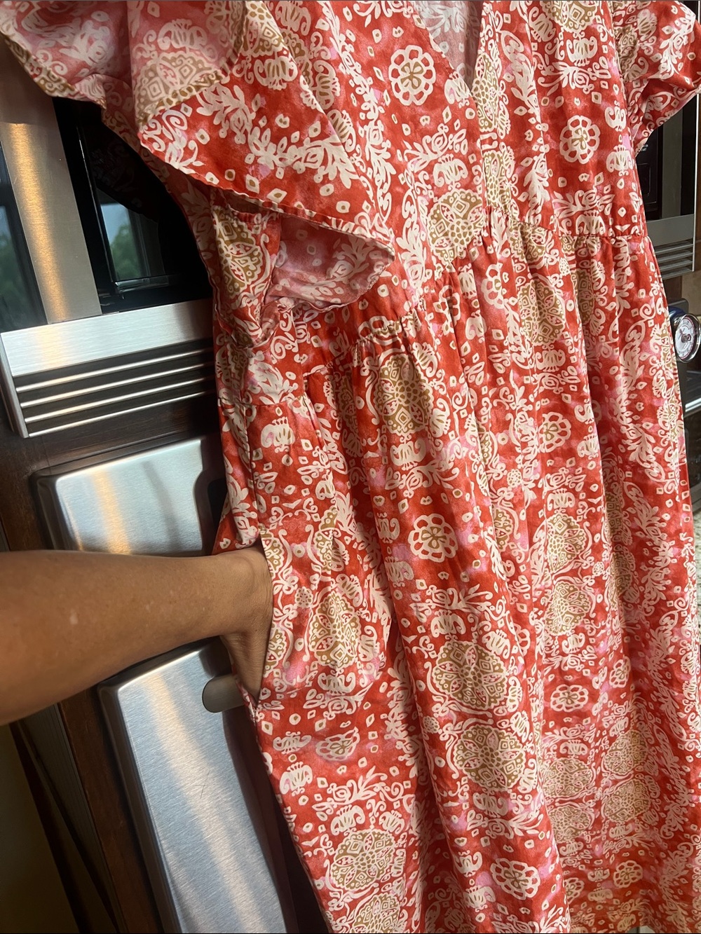 ANTHROPOLOGIE MAEVE FLUTTER DLEEVE BABYDOLL DRESS red pink cream size 2X - Picture 6 of 8